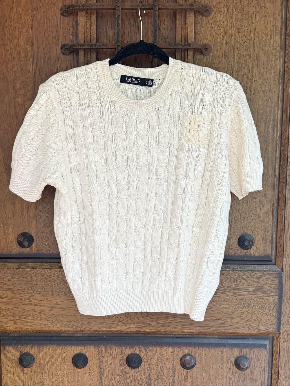 Ralph Lauren White Cable-Knit Crewneck Sweater Size L